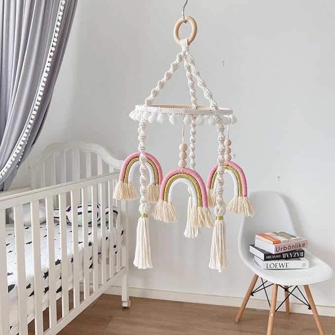 Babble Wrap Cot / Crib Mobile - Rainbow Macrame (Pink)