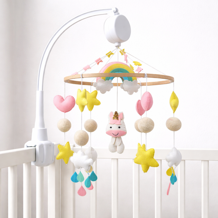 Babble Wrap Cot / Crib Mobile - Rainbow Unicorn Delight