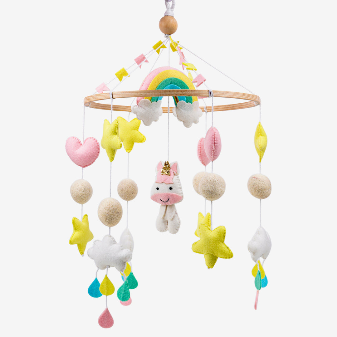 Babble Wrap Cot / Crib Mobile - Rainbow Unicorn Delight