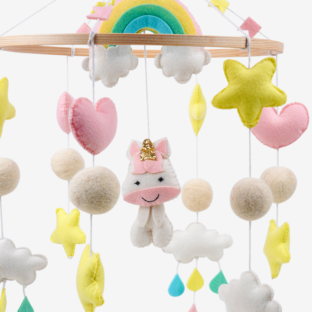 Babble Wrap Cot / Crib Mobile - Rainbow Unicorn Delight
