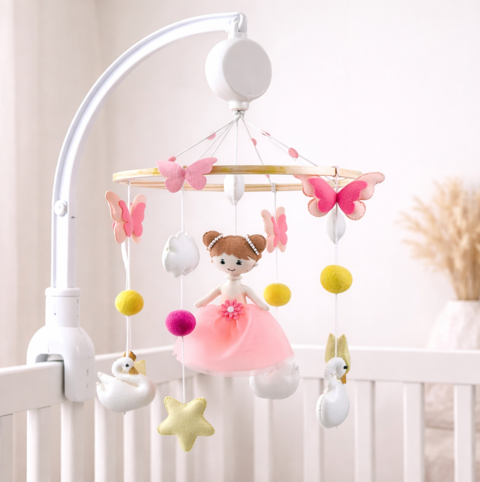 Babble Wrap Cot / Crib Mobile - Swan and Fairy Flutter