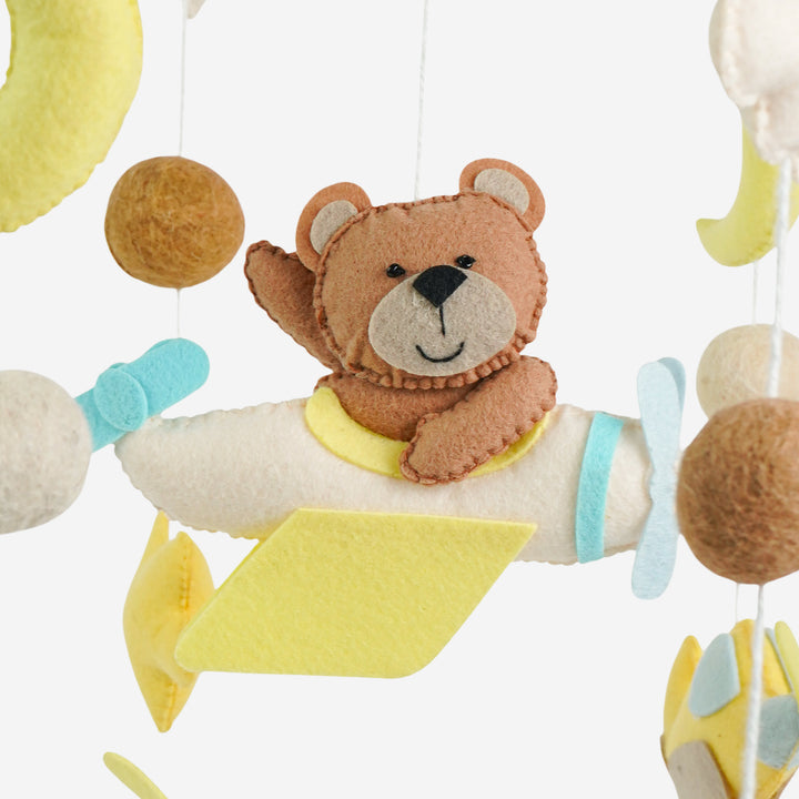 Babble Wrap Cot / Crib Mobile - Teddy on a Plane