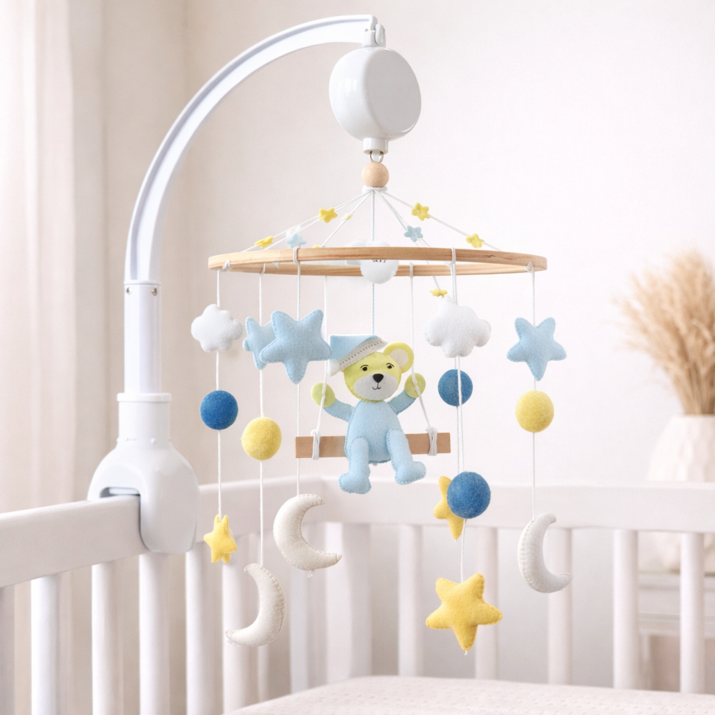 Babble Wrap Cot / Crib Mobile - Teddy on a Swing