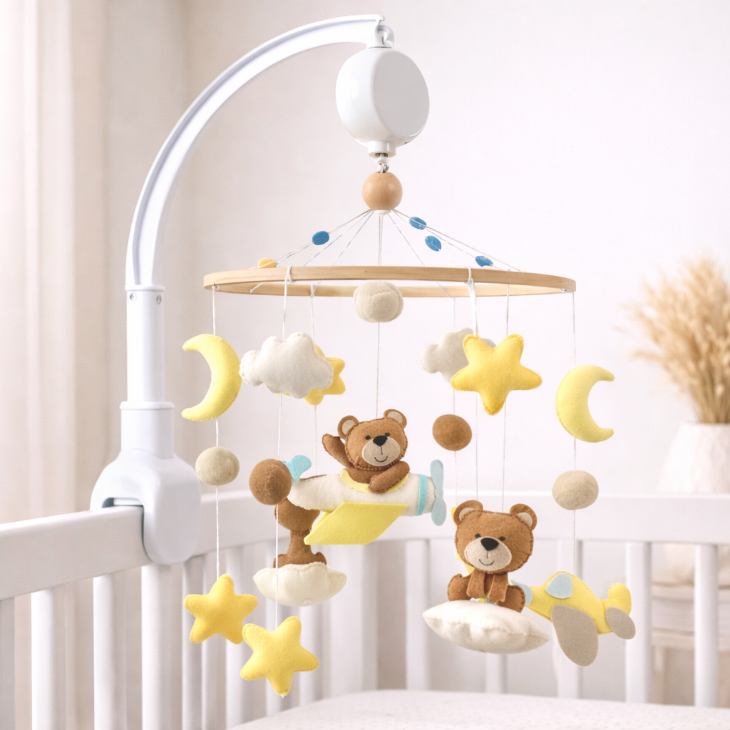 Babble Wrap Cot / Crib Mobile - Teddy on a Plane