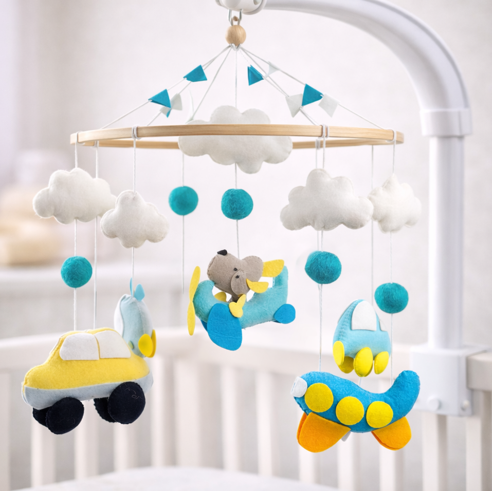 Babble Wrap Cot / Crib Mobile - Wings & Wheels Wonderland