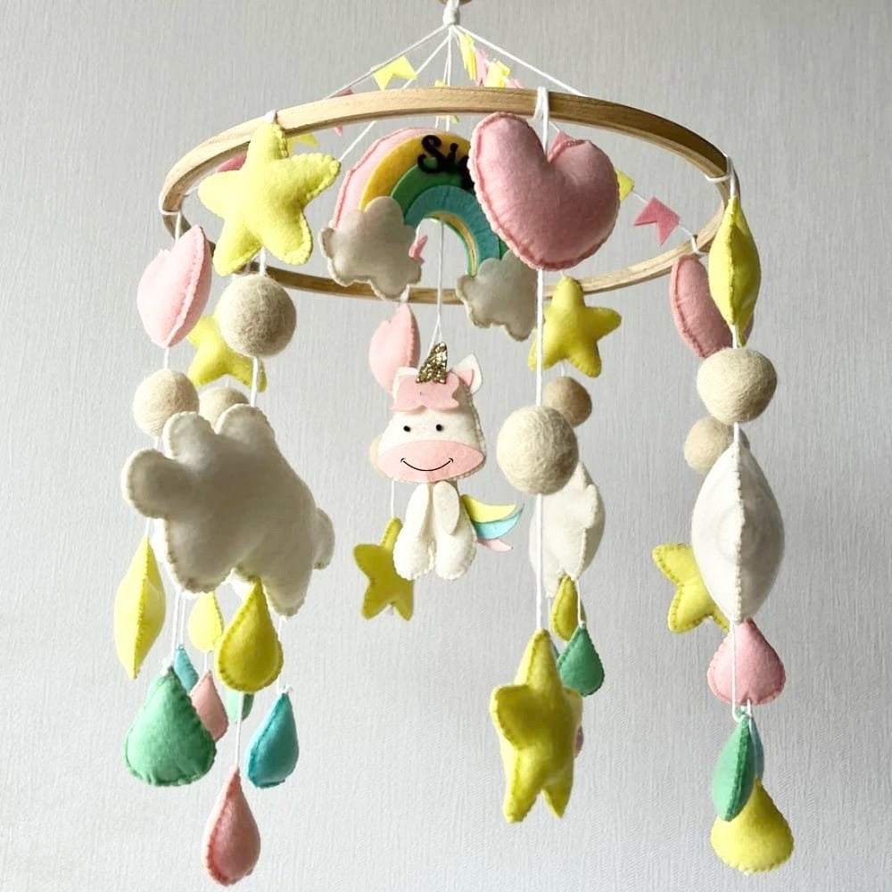 Babble Wrap Cot / Crib Mobile - Rainbow Unicorn Delight