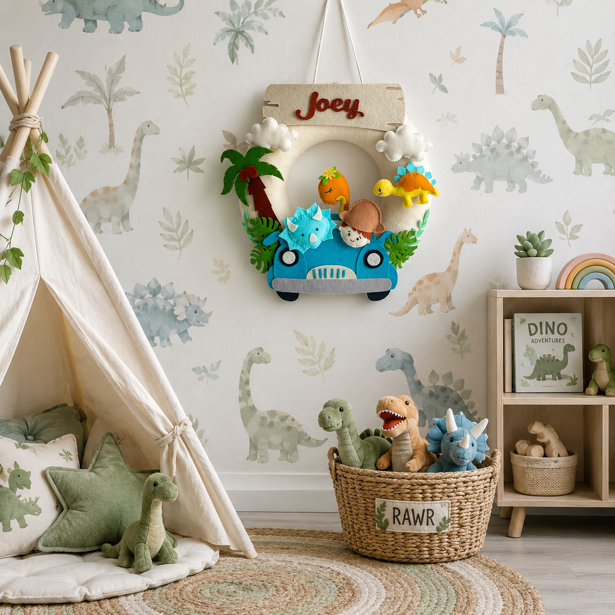 Babble Wrap Dino Safari Name Hanging
