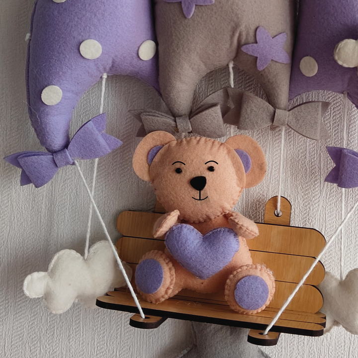 Babble Wrap Dreamy Lavender Teddy On a Swing Name Hanging