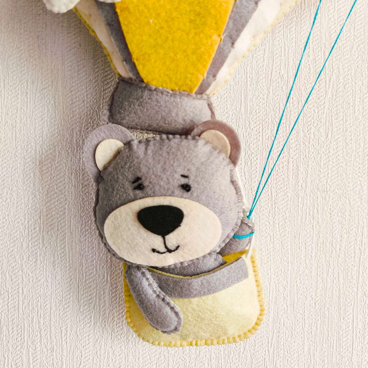 Babble Wrap  Grey Teddy in a Hot Air Balloon Name Hanging