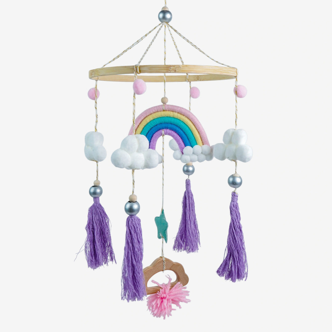 Babble Wrap Macrame Cot / Crib Mobile - Rainbow Dreams