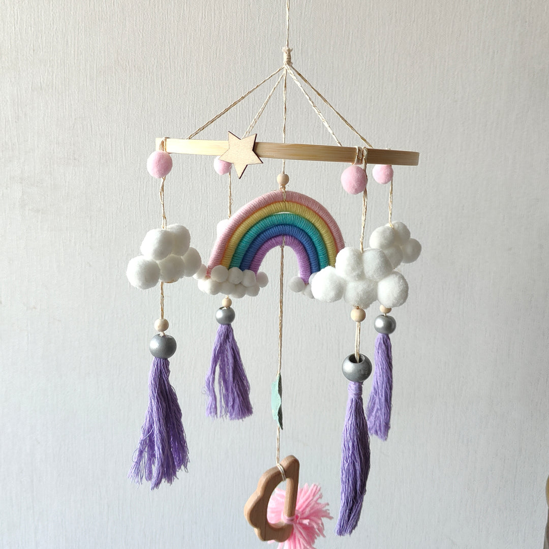 Babble Wrap Macrame Cot / Crib Mobile - Rainbow Dreams