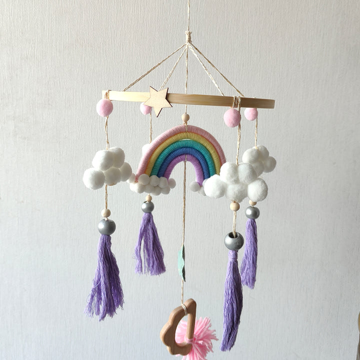 Babble Wrap Macrame Cot / Crib Mobile - Rainbow Dreams