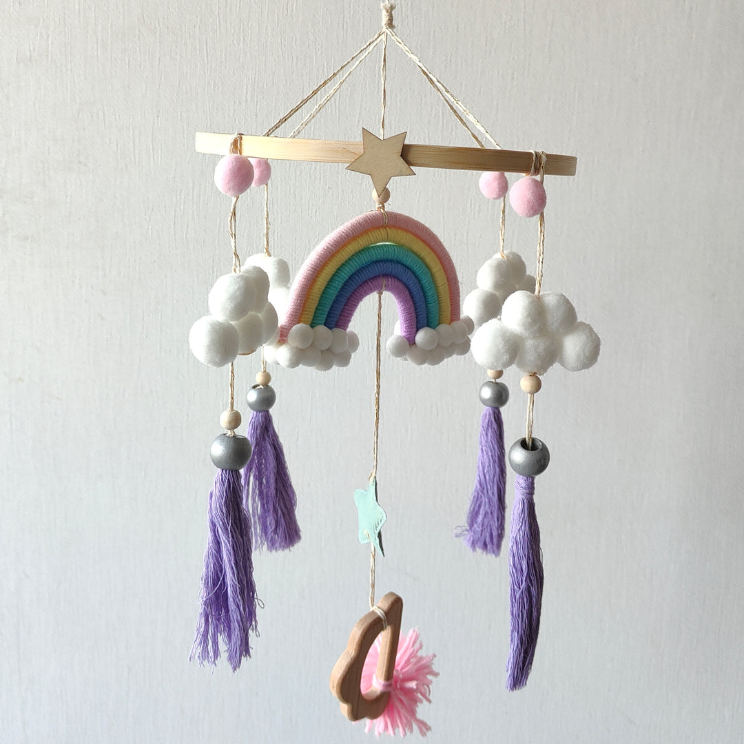 Babble Wrap Macrame Cot / Crib Mobile - Rainbow Dreams