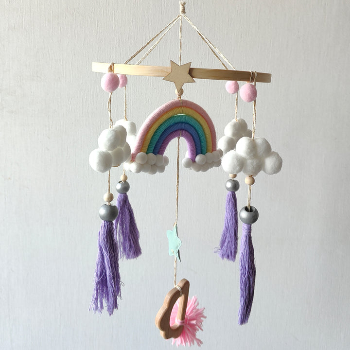 Babble Wrap Macrame Cot / Crib Mobile - Rainbow Dreams