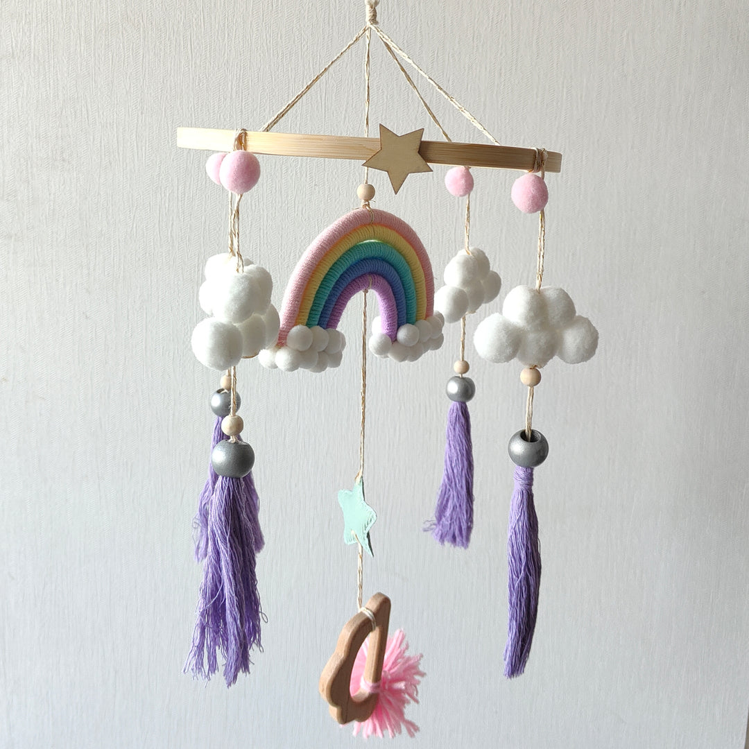 Babble Wrap Macrame Cot / Crib Mobile - Rainbow Dreams