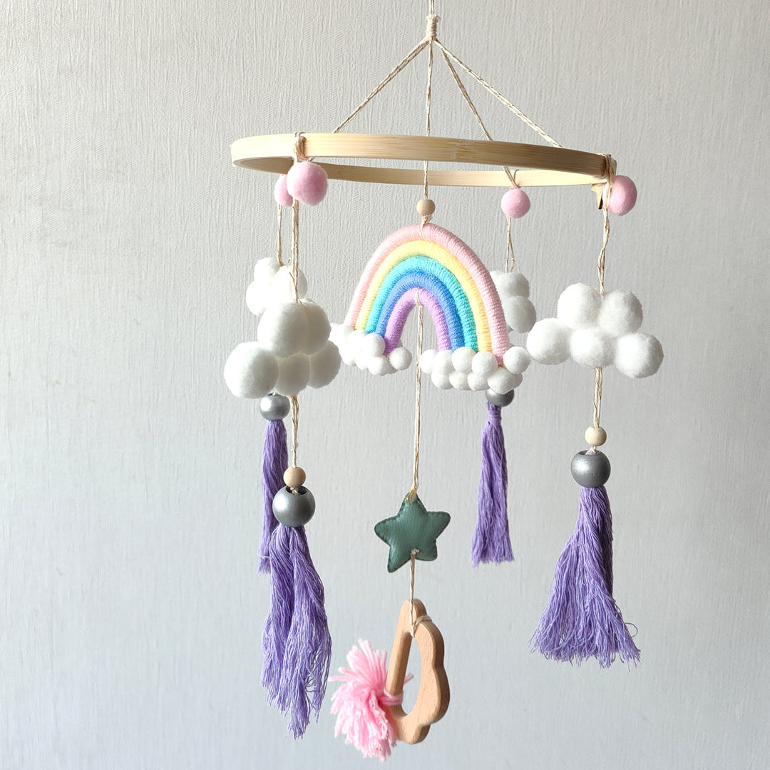 Babble Wrap Macrame Cot / Crib Mobile - Rainbow Dreams