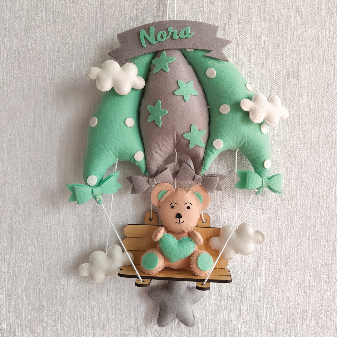 Babble Wrap Minty Green Teddy On a Swing Name Hanging