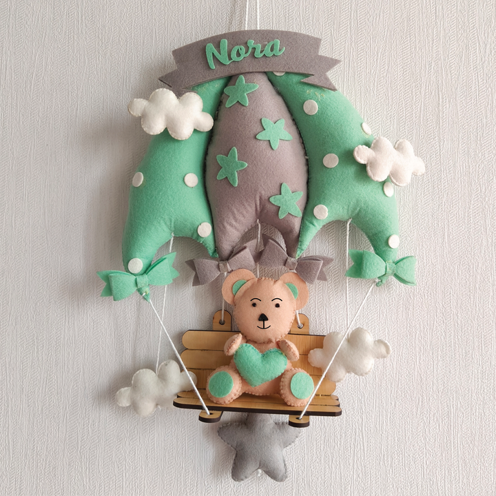 Babble Wrap Minty Green Teddy On a Swing Name Hanging