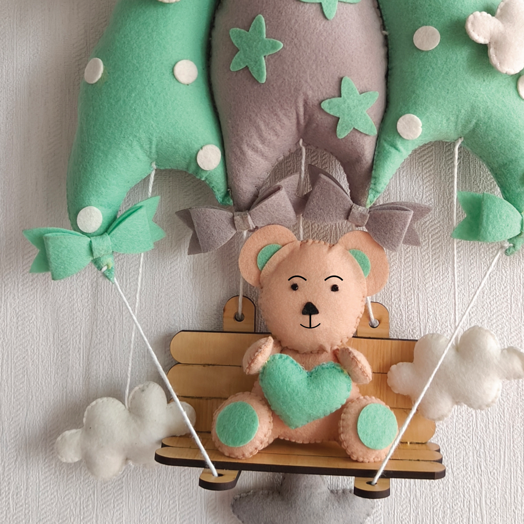 Babble Wrap Minty Green Teddy On a Swing Name Hanging