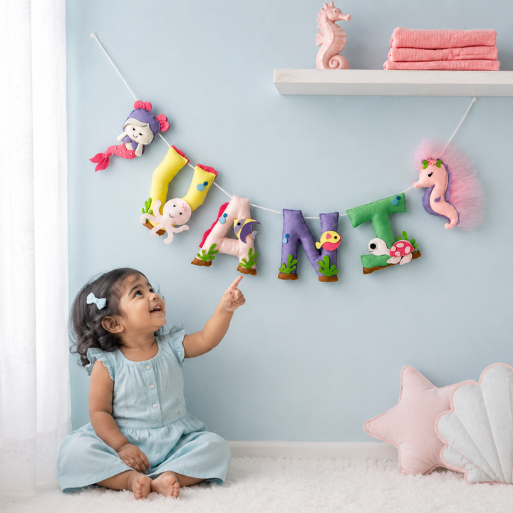 Babble Wrap Pink Mermaid Name Bunting/Garland