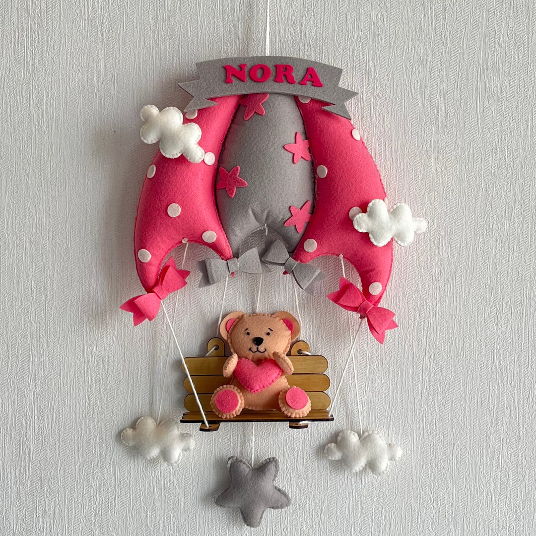 Babble Wrap  Pink Teddy On a Swing Name Hanging
