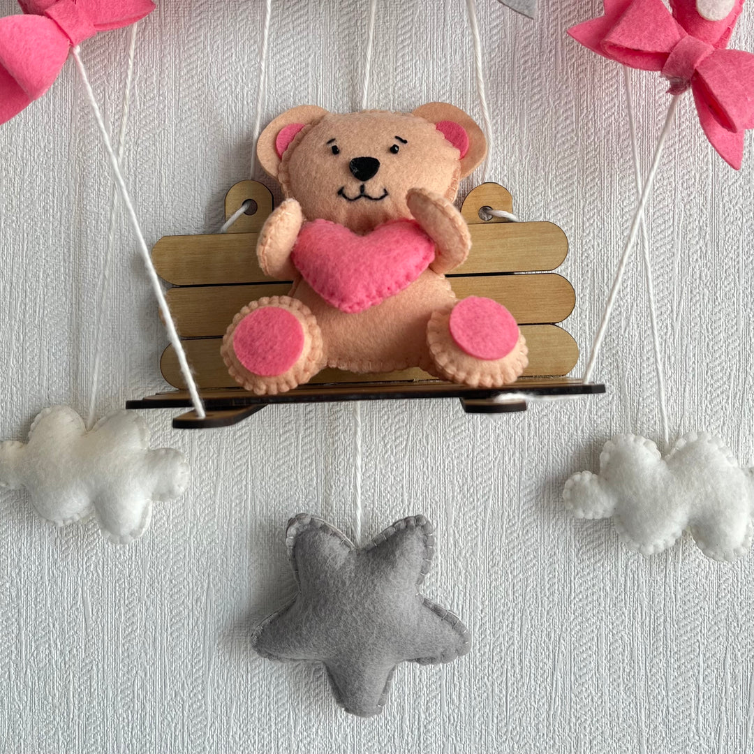 Babble Wrap  Pink Teddy On a Swing Name Hanging