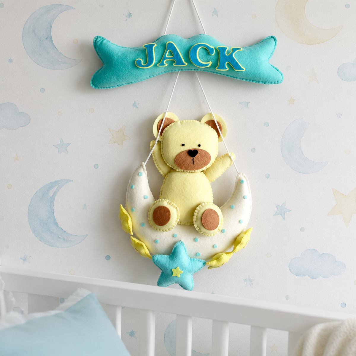 Babble Wrap Teddy On a Moon Name Hanging