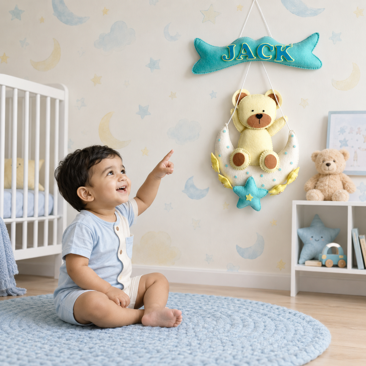 Babble Wrap Teddy On a Moon Name Hanging