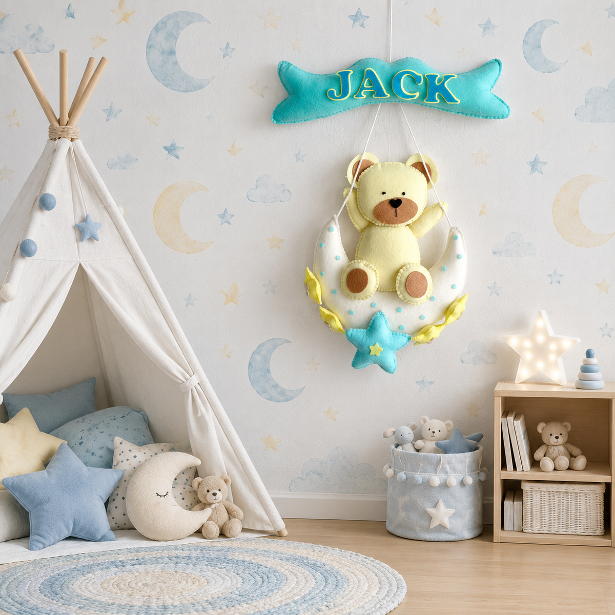 Babble Wrap Teddy On a Moon Name Hanging