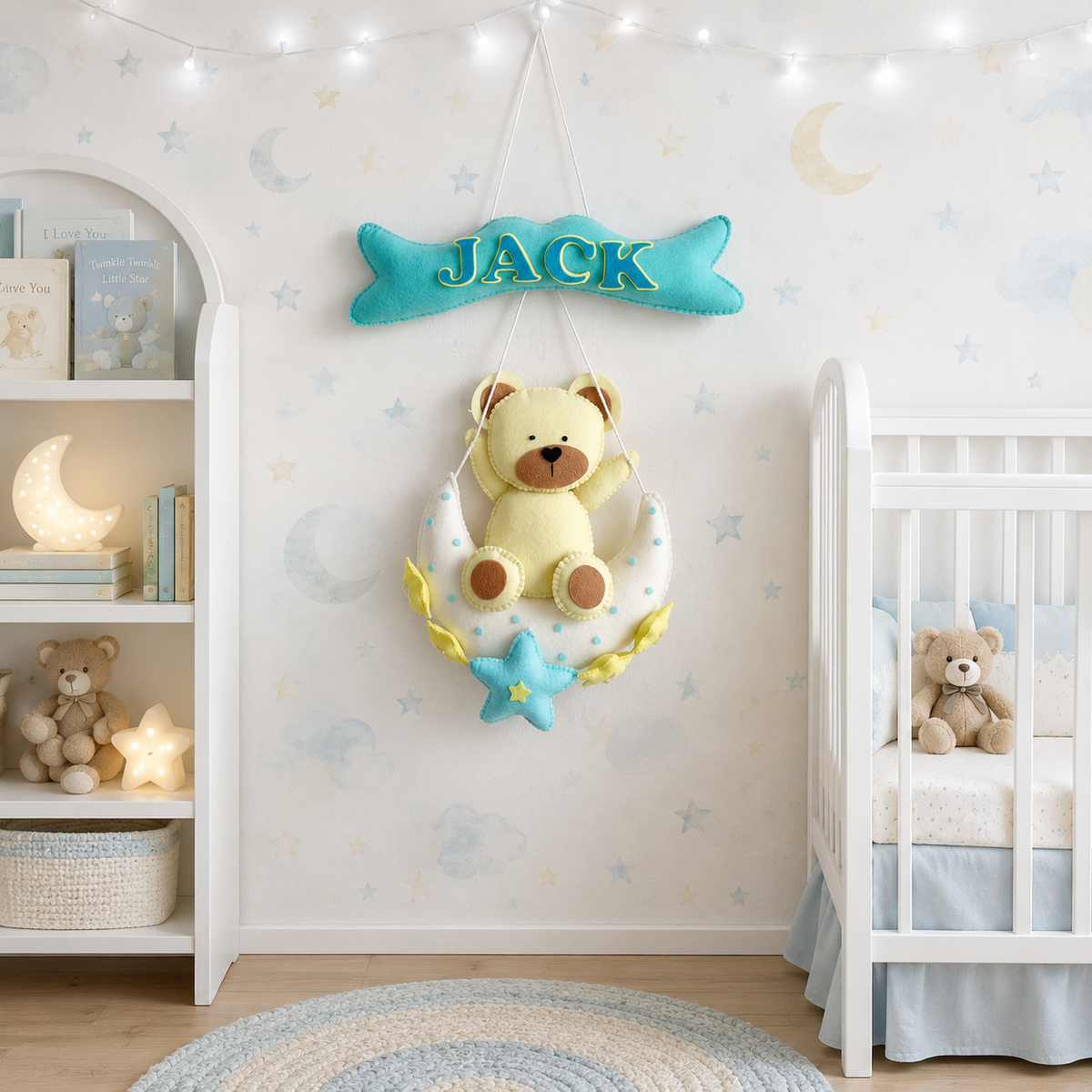 Babble Wrap Teddy On a Moon Name Hanging