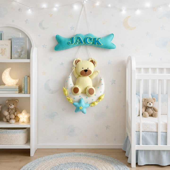 Babble Wrap Teddy On a Moon Name Hanging
