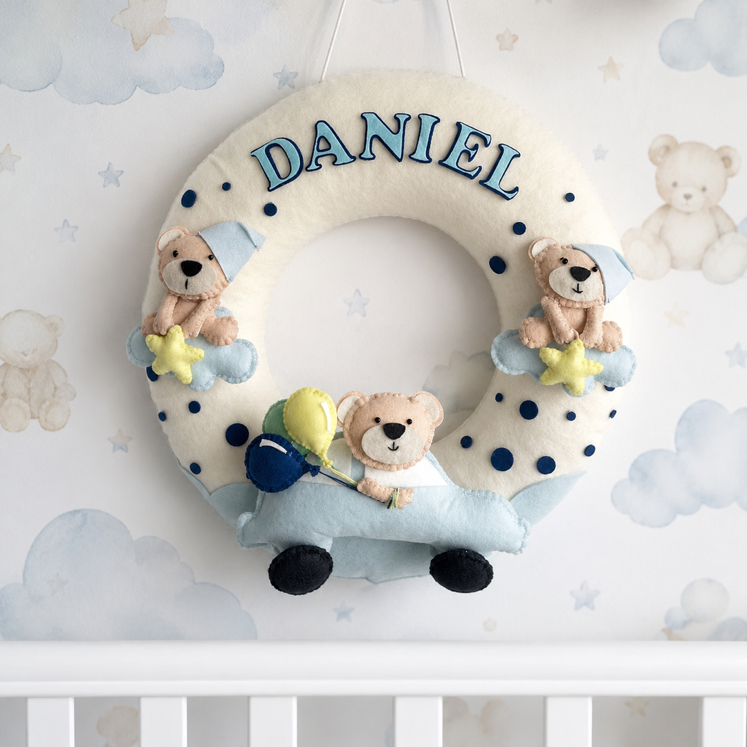 Babble Wrap Teddy on a Car Name Hanging
