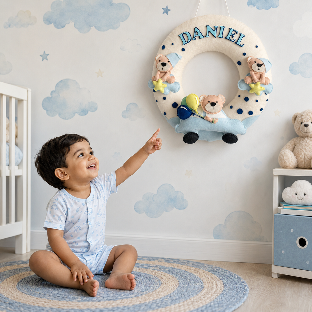 Babble Wrap Teddy on a Car Name Hanging