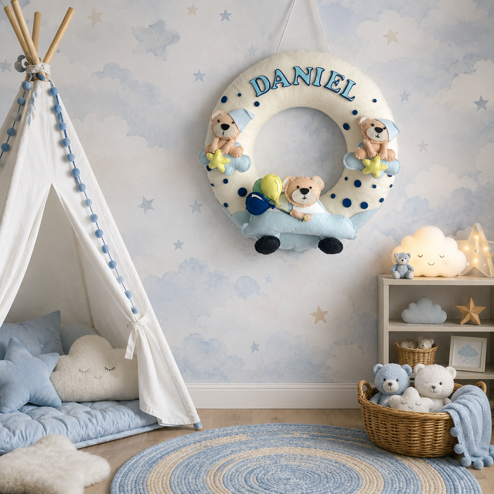 Babble Wrap Teddy on a Car Name Hanging