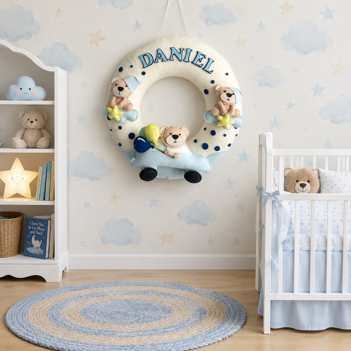 Babble Wrap Teddy on a Car Name Hanging