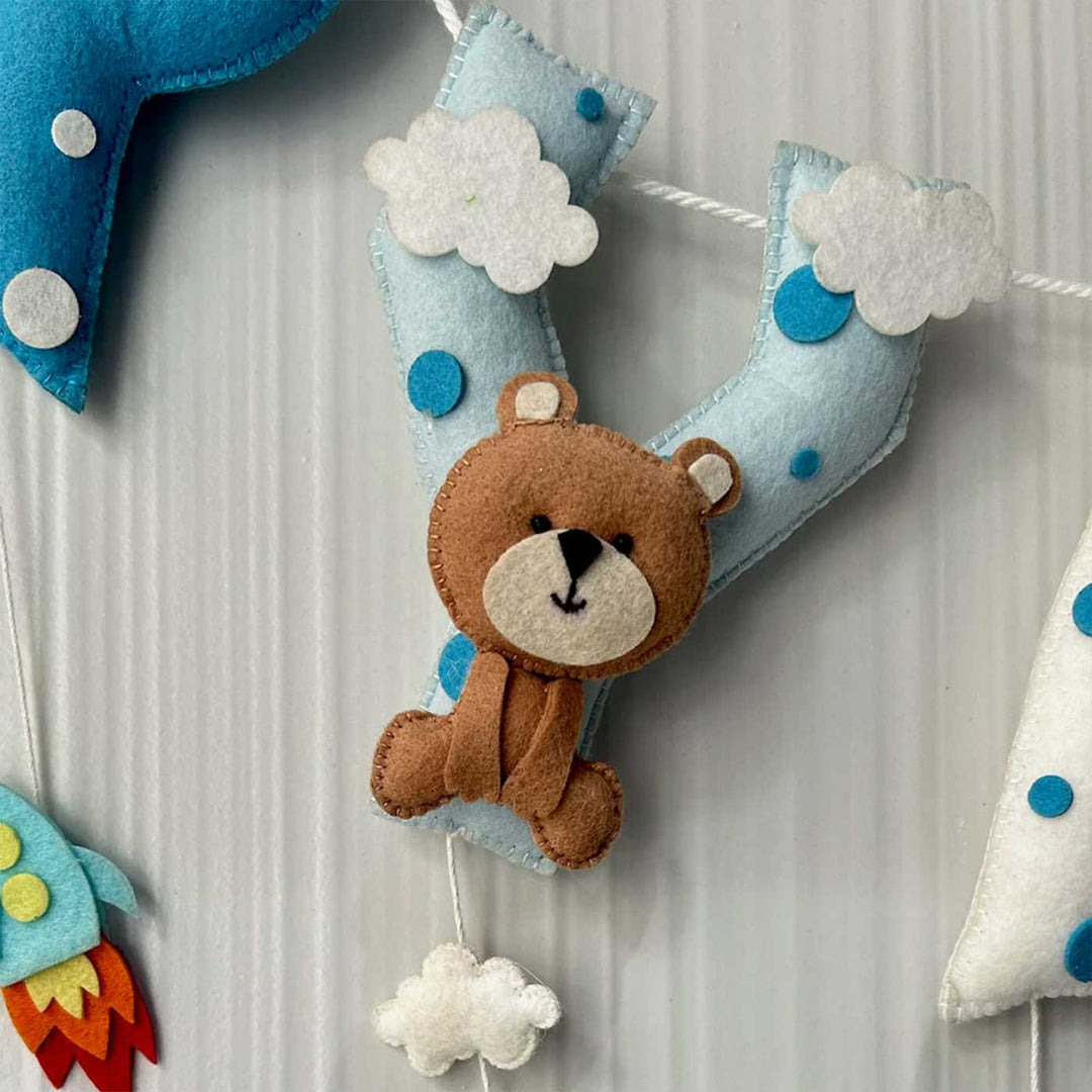 Babble Wrap Teddy on a Plane Name Bunting Garland
