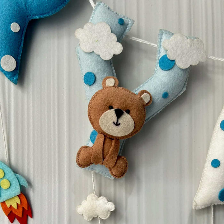 Babble Wrap Teddy on a Plane Name Bunting Garland