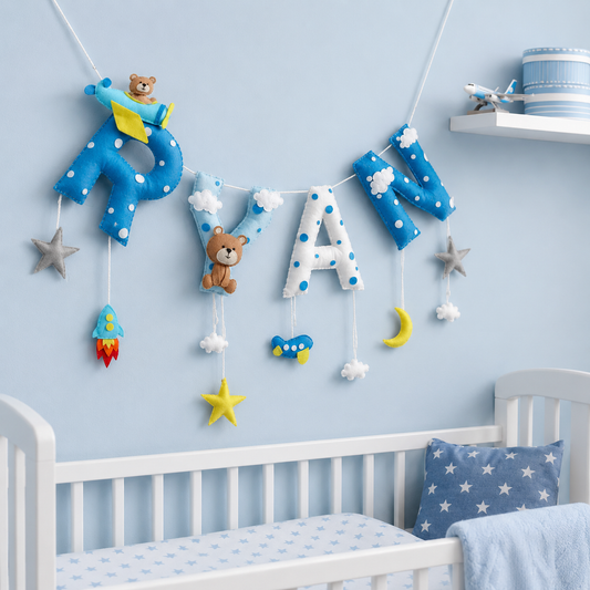 Babble Wrap Teddy on a Plane Name Bunting Garland
