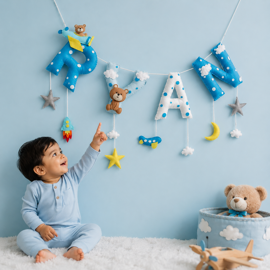 Babble Wrap Teddy on a Plane Name Bunting Garland