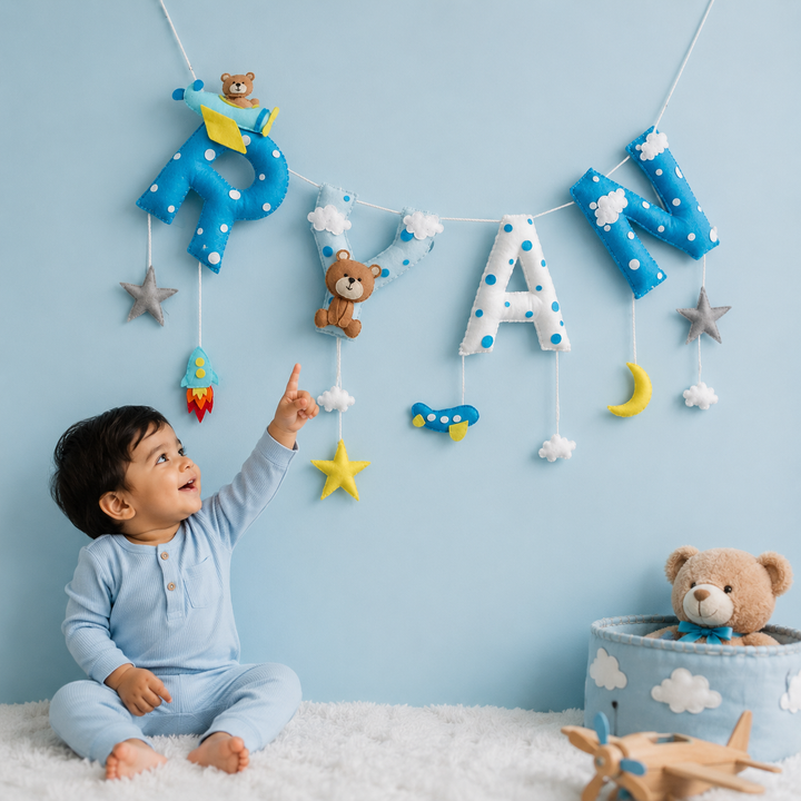 Babble Wrap Teddy on a Plane Name Bunting Garland