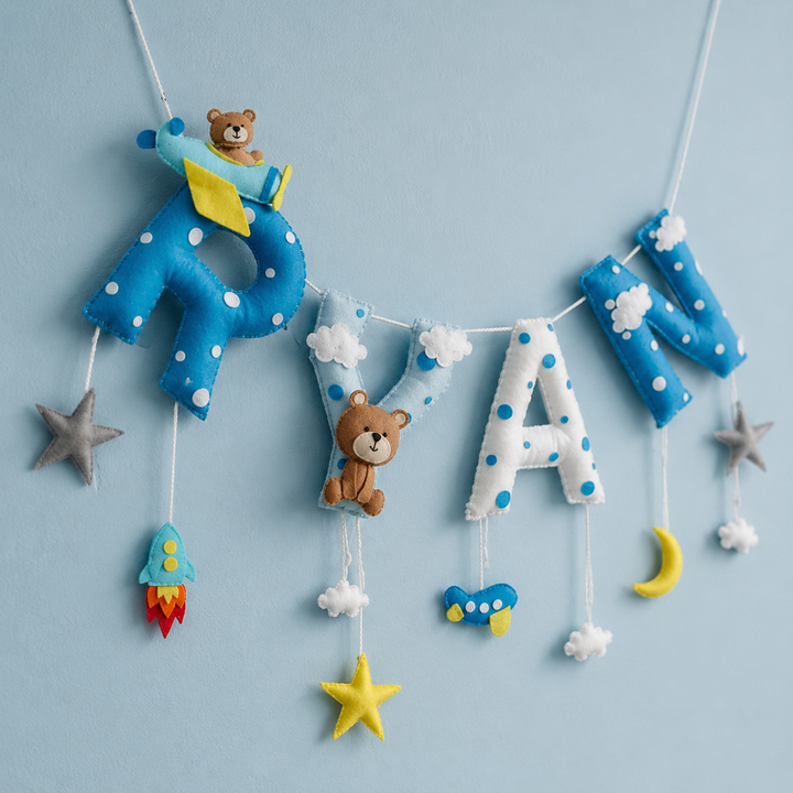Babble Wrap Teddy on a Plane Name Bunting Garland
