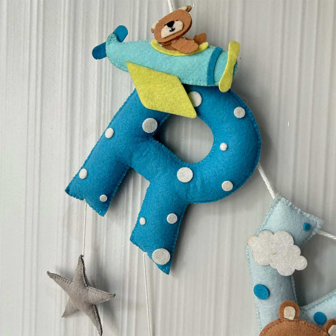 Babble Wrap Teddy on a Plane Name Bunting Garland