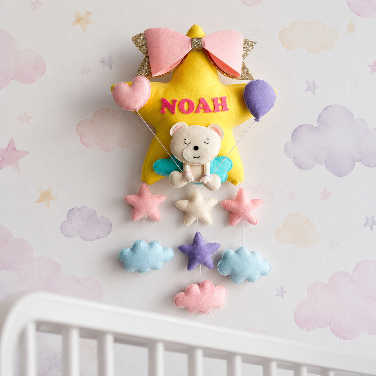 Babble Wrap Teddy on a Star Name Hanging