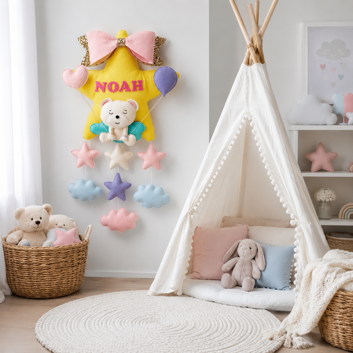 Babble Wrap Teddy on a Star Name Hanging