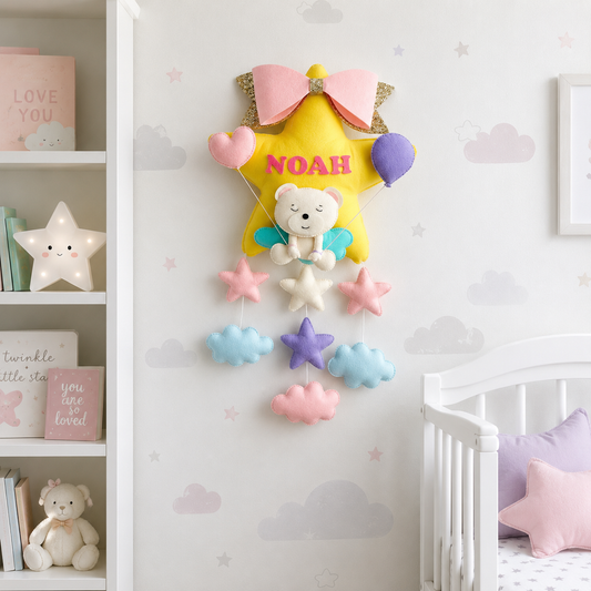 Babble Wrap Teddy on a Star Name Hanging
