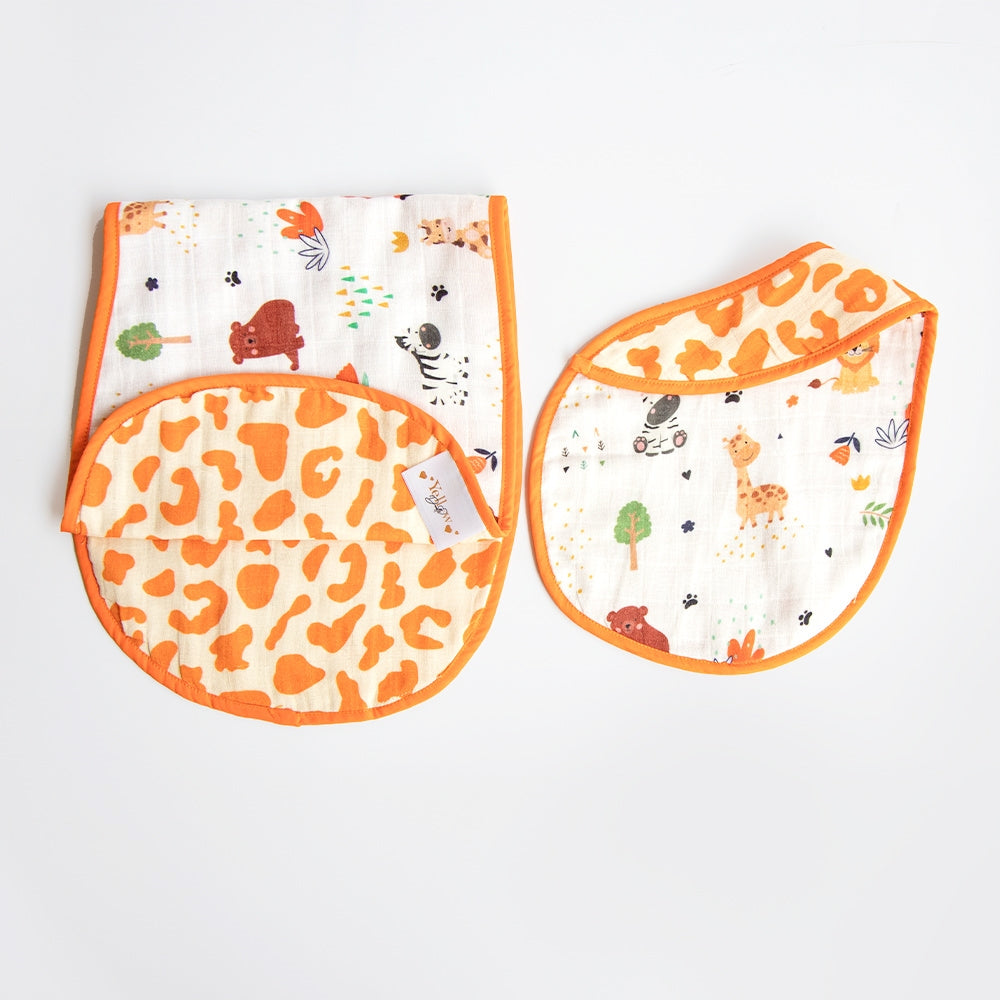 Baby Animals- Reversible Bib & Burpy Cloth Set