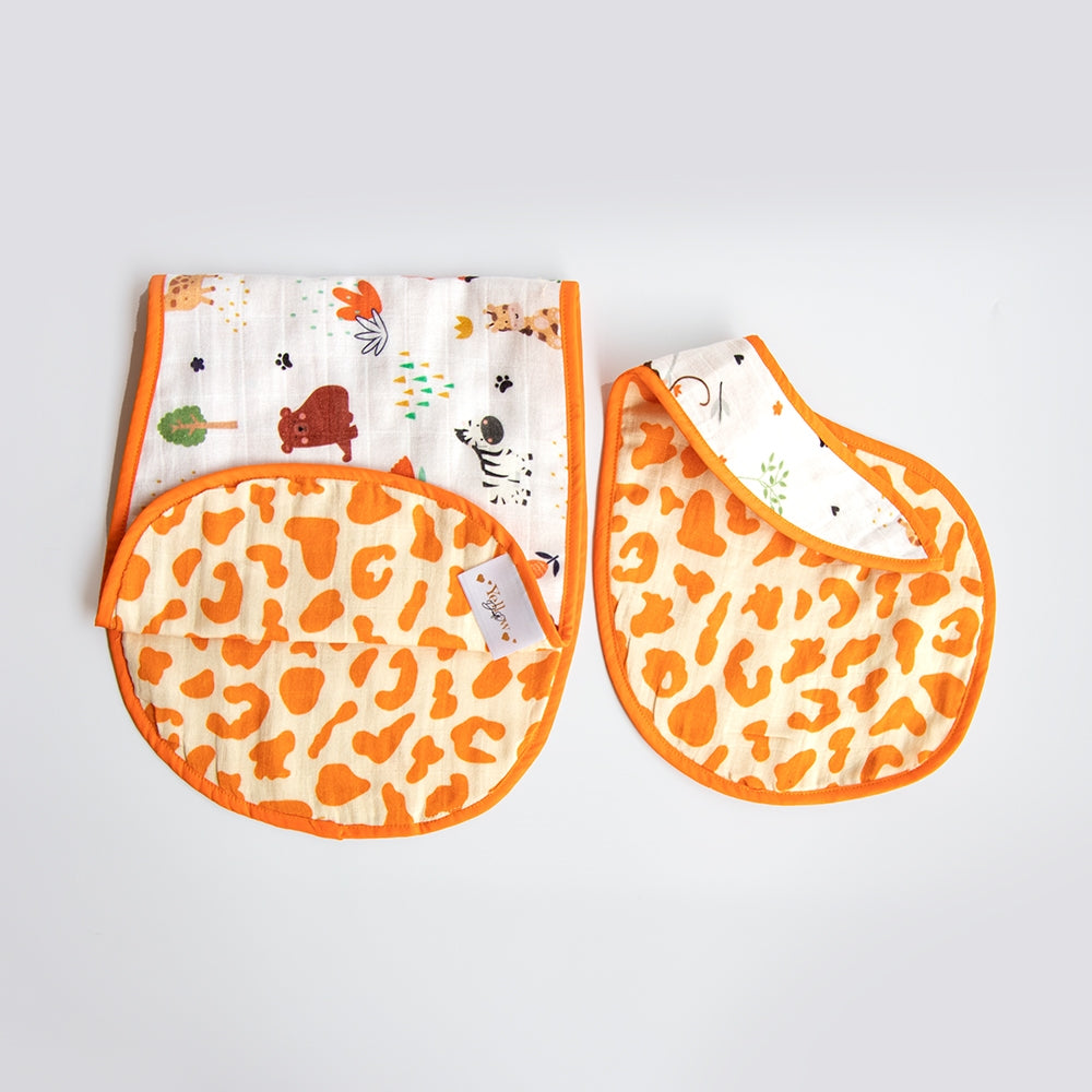 Baby Animals- Reversible Bib & Burpy Cloth Set