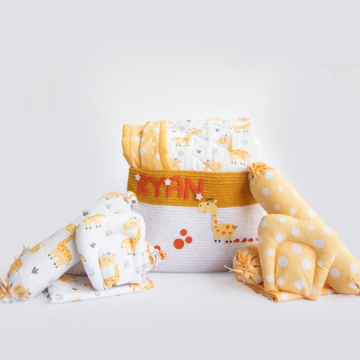 Baby Giraffe & Cute Polka - Bedding Essentials Gift Basket