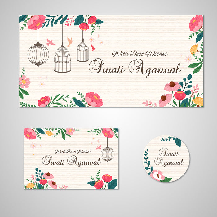 PERSONALISED GIFT ENVELOPES, CARDS & STICKERS COMBO - BIRDS CAGE, SET OF 130