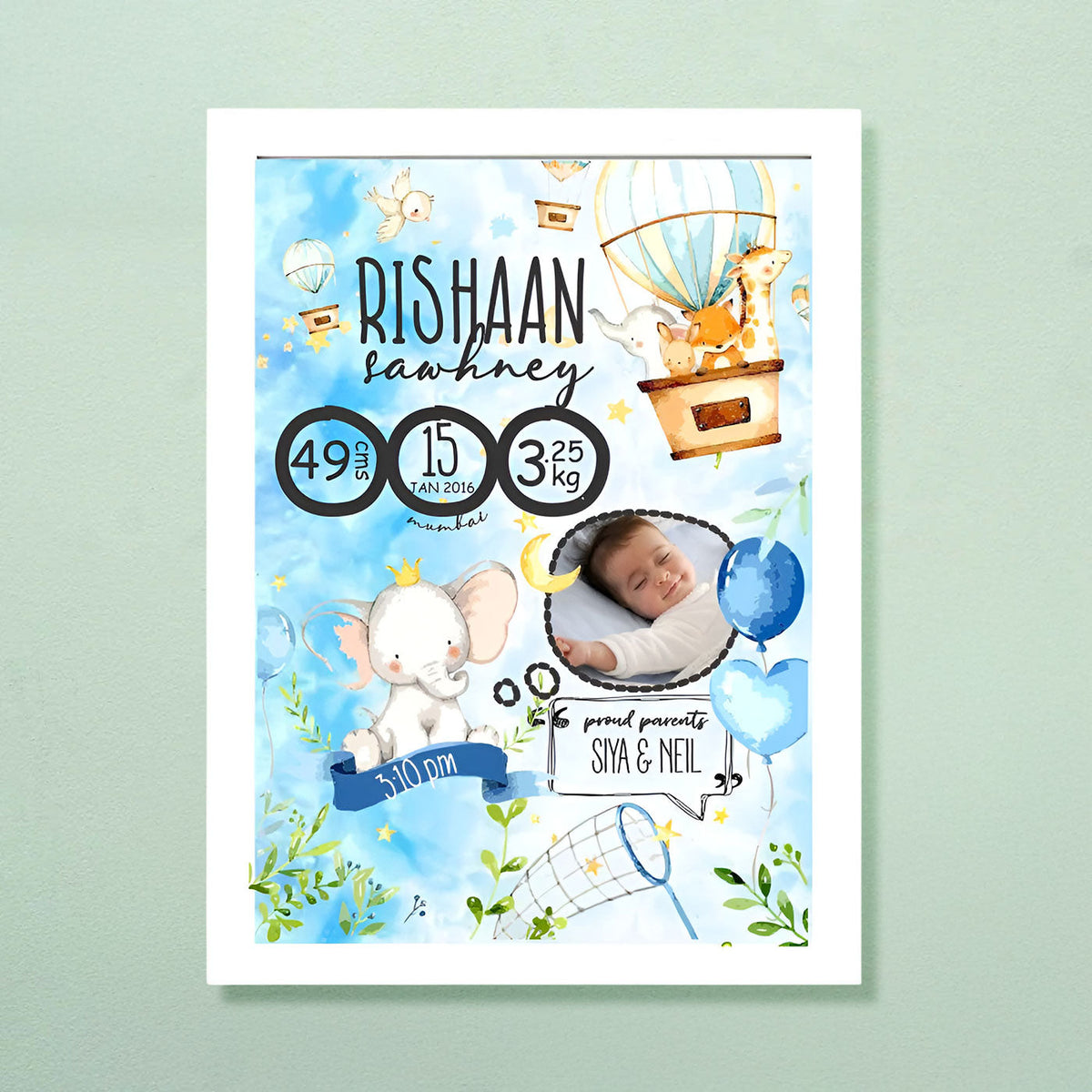 Birth Statistics Frame - Hot Air Balloon